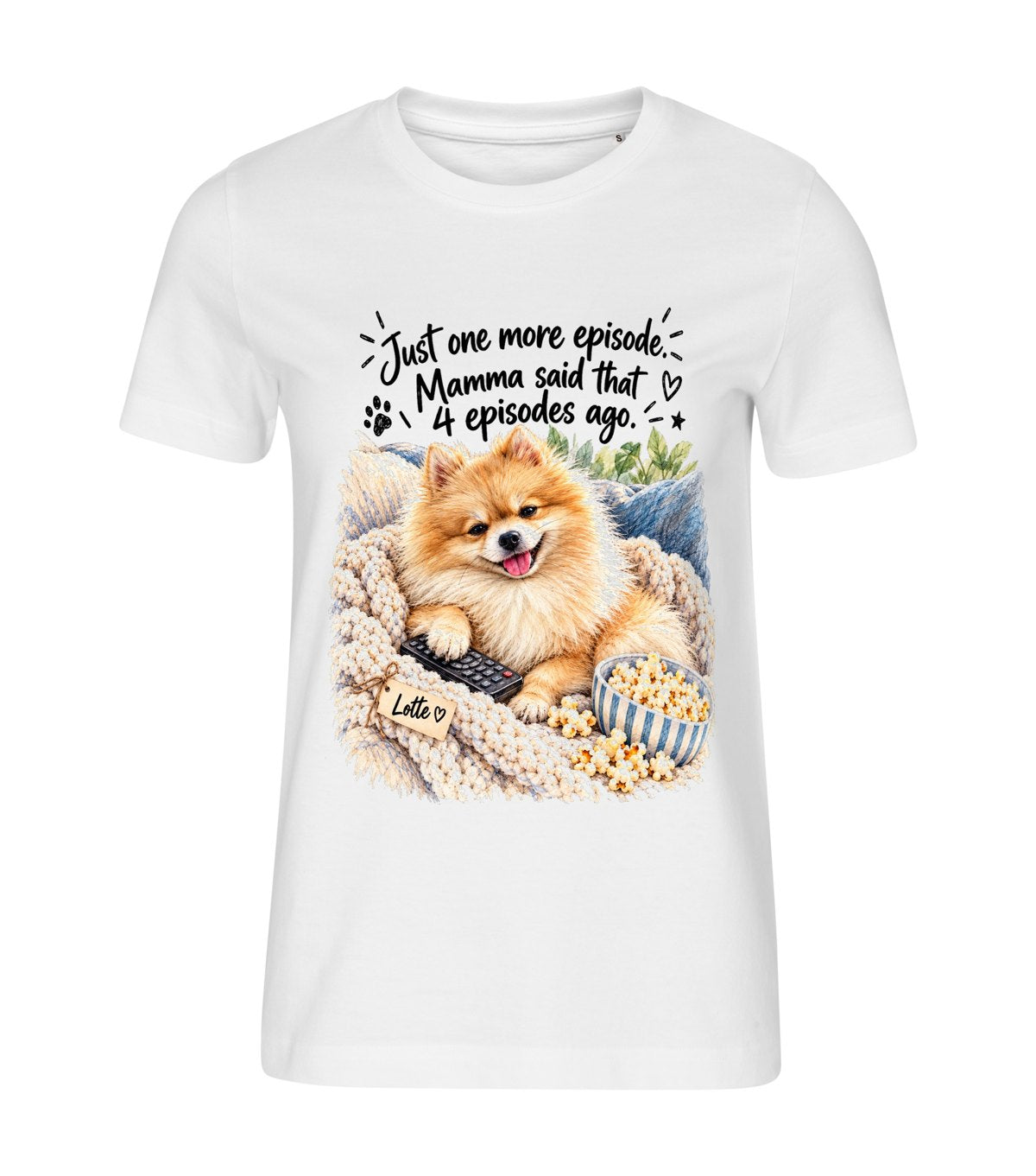 One More Episode – women white t-shirt with a dog portrait