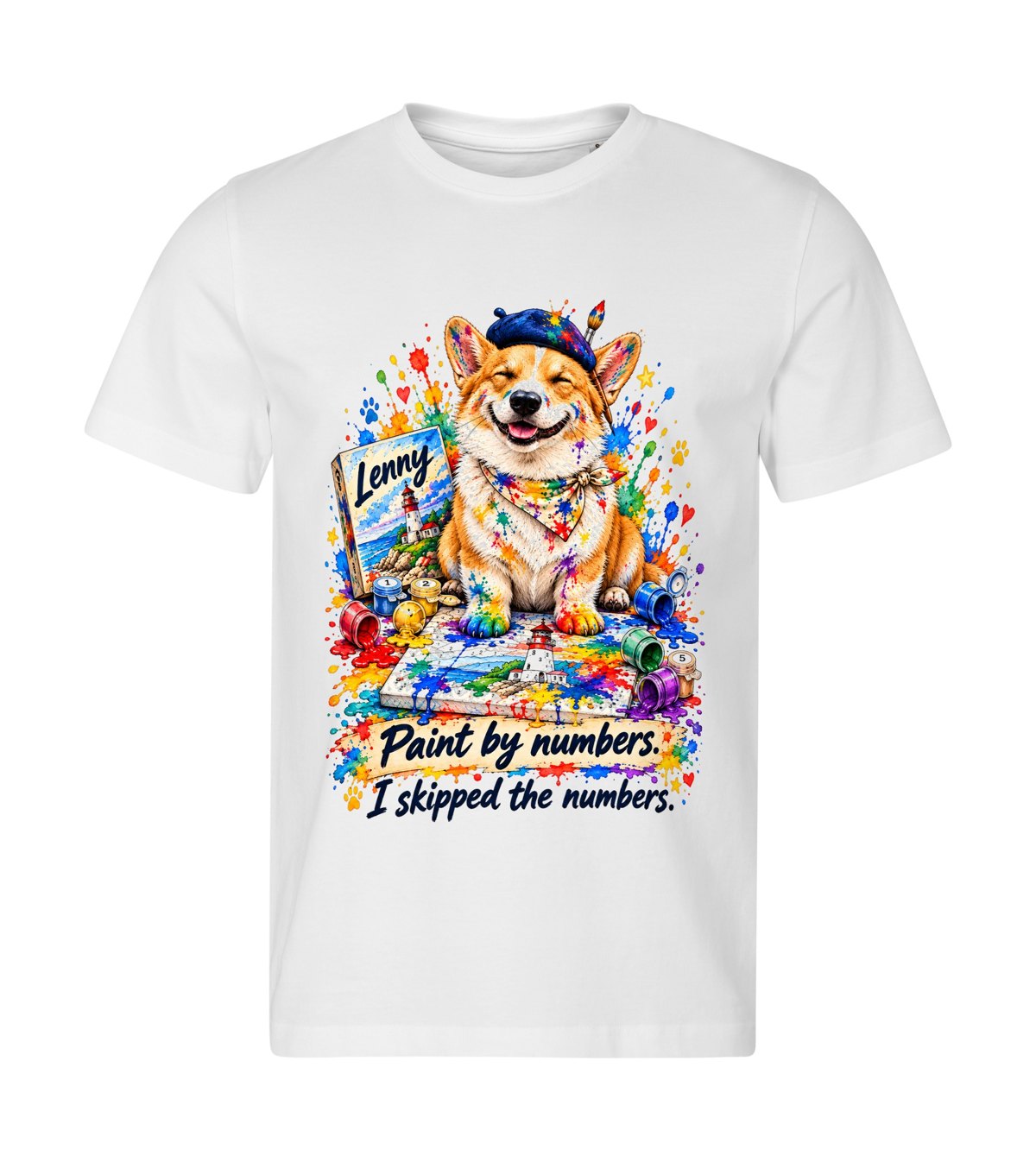 Paint by Numbers – men white t-shirt with a dog portrait