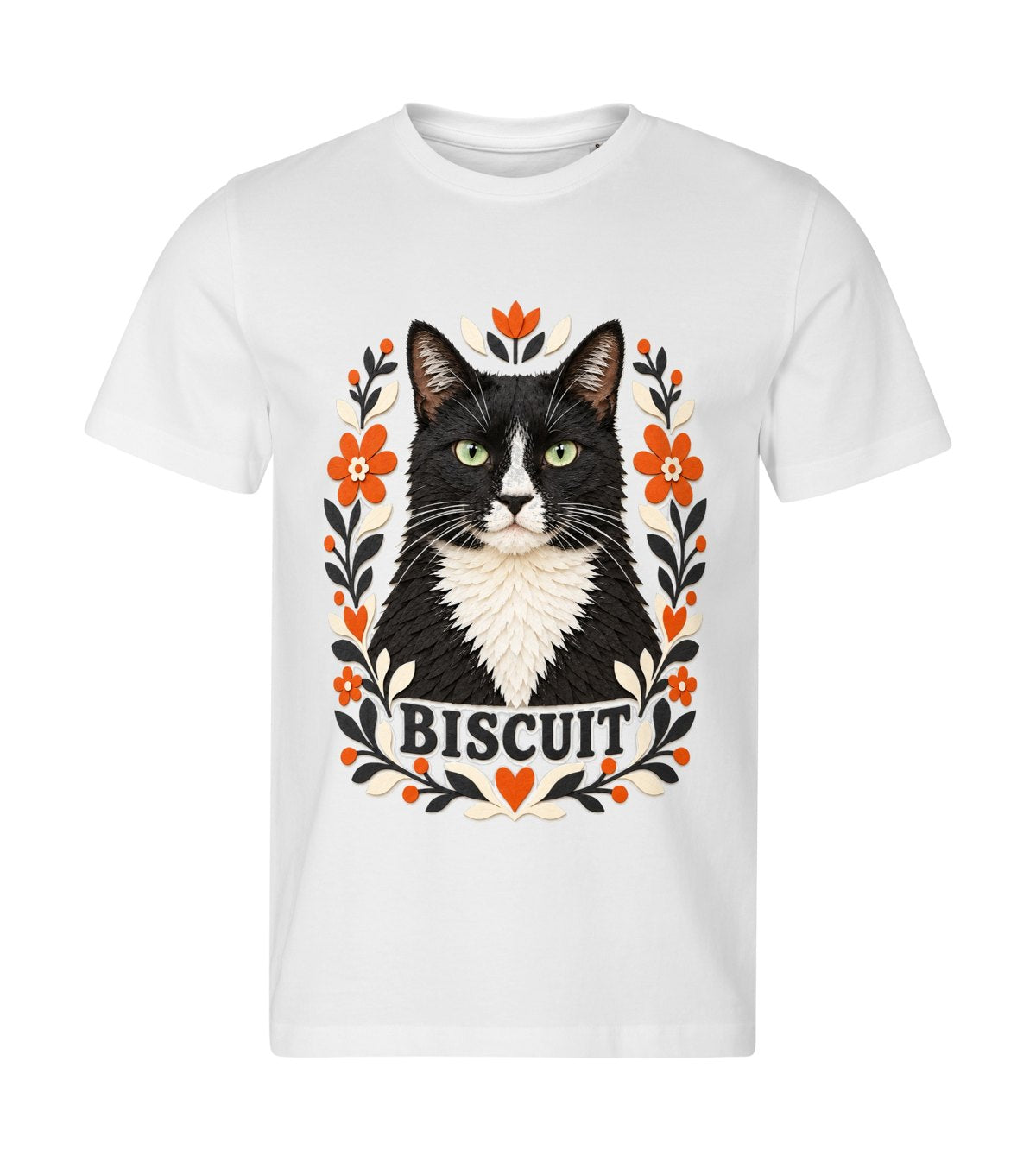 Paper Cut – men white t-shirt with a cat portrait