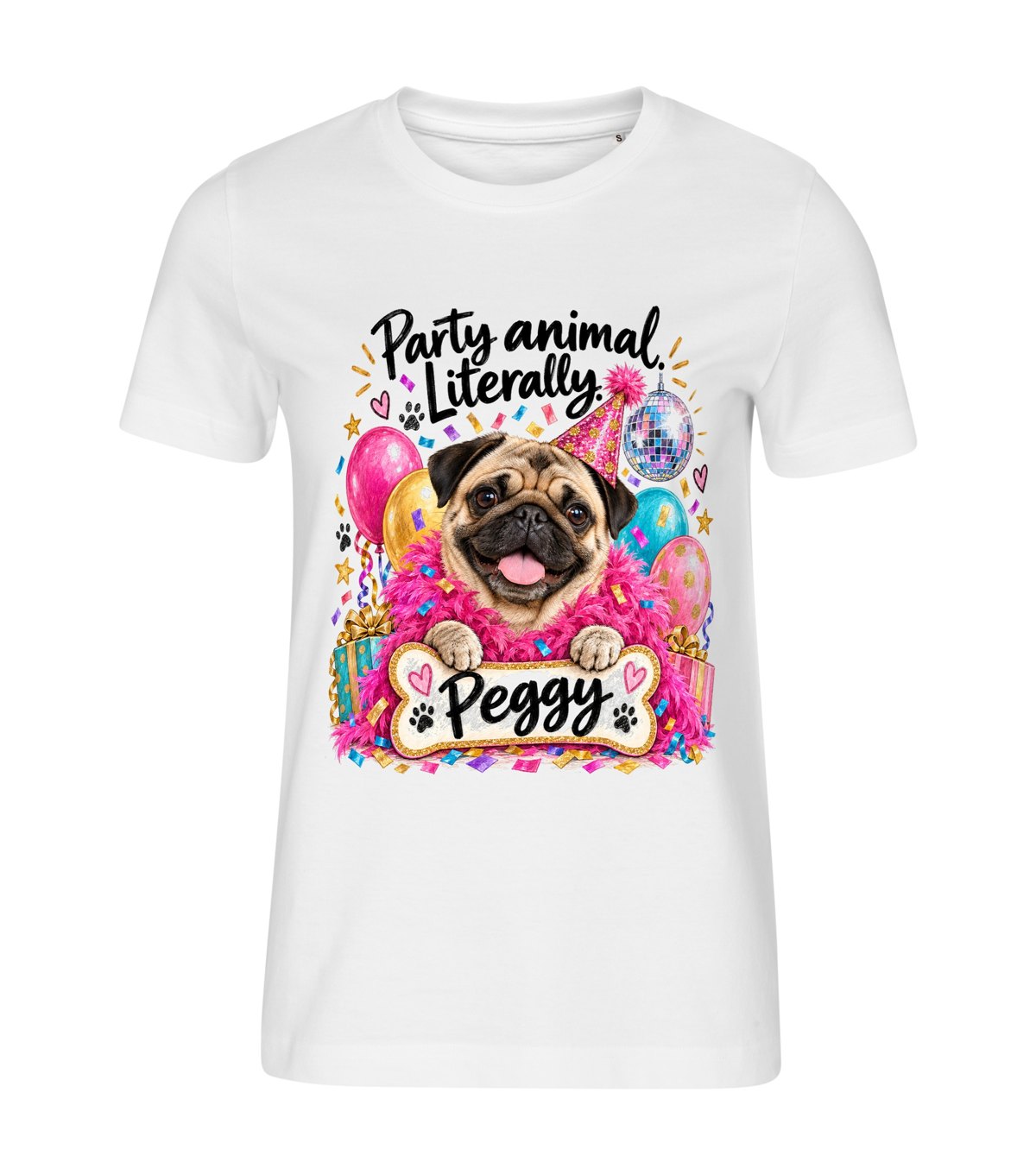 Party Animal – women white t-shirt with a dog portrait