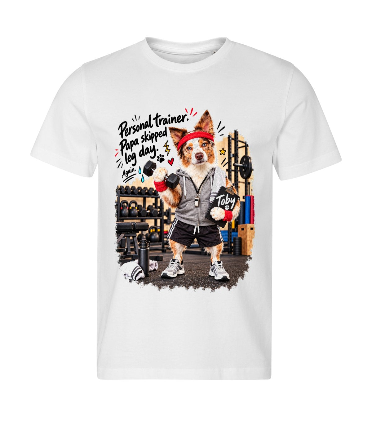 Personal Trainer – men white t-shirt with a dog portrait