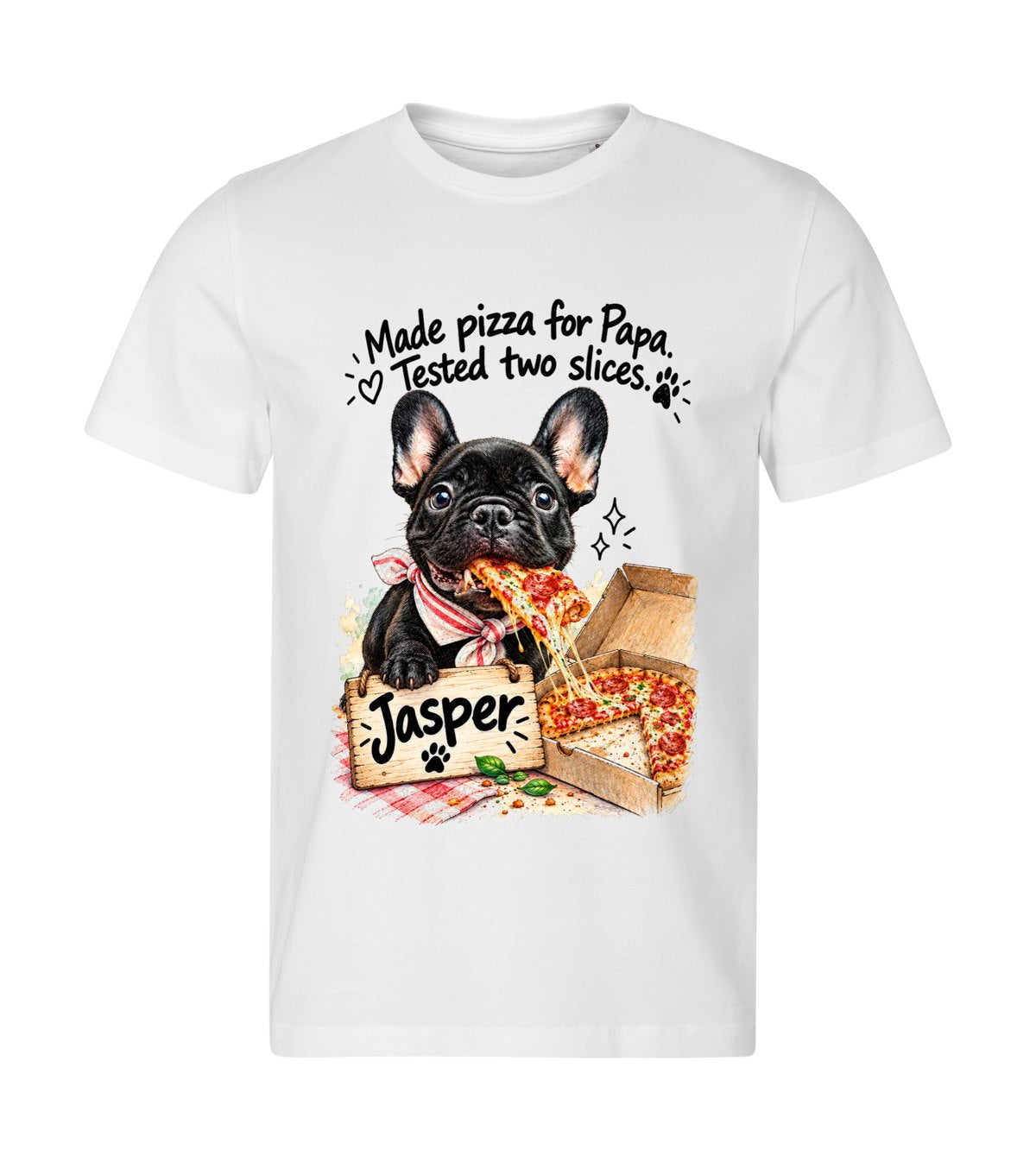 Pizza Night – men white t-shirt with a dog portrait