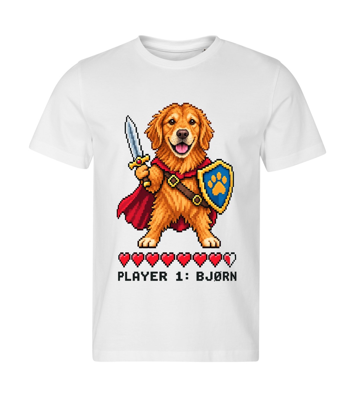 Player One – men white t-shirt with a dog portrait