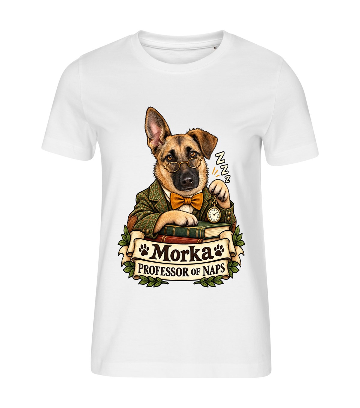 Professor of Naps – women white t-shirt with a dog portrait