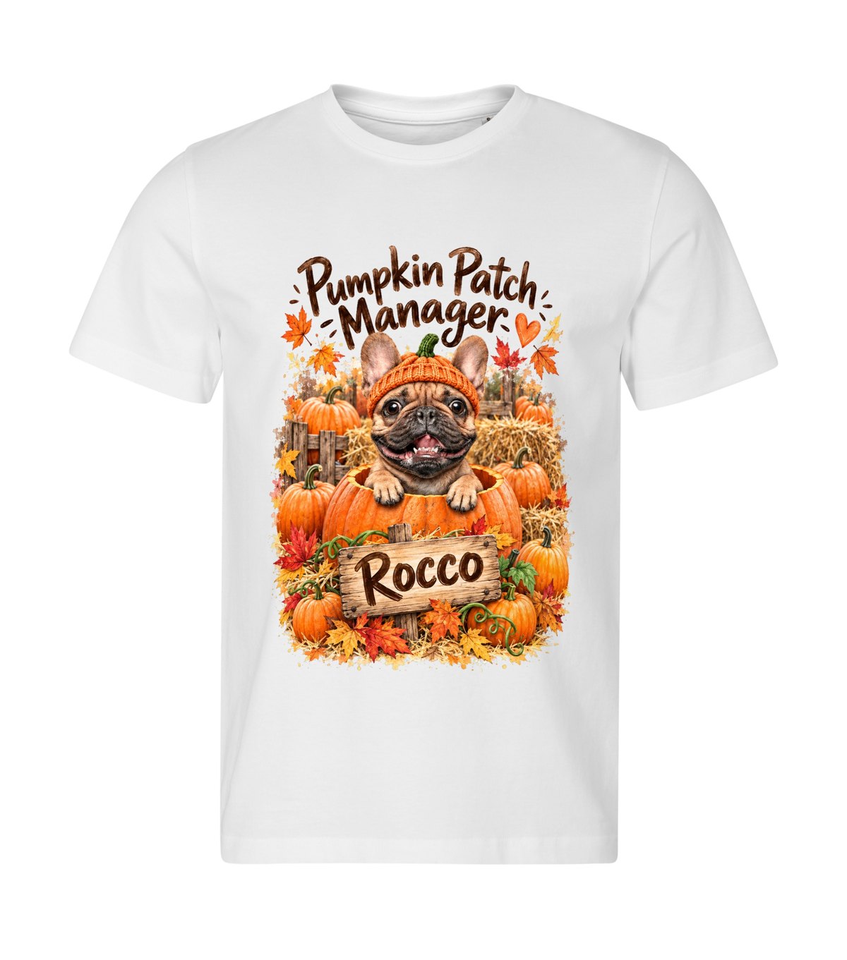 Pumpkin Patch Manager – men white t-shirt with a dog portrait