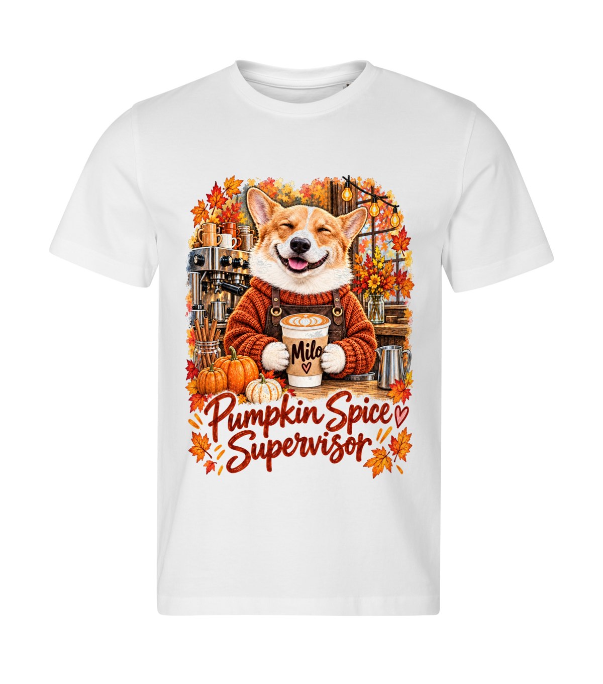 Pumpkin Spice Supervisor – men white t-shirt with a dog portrait