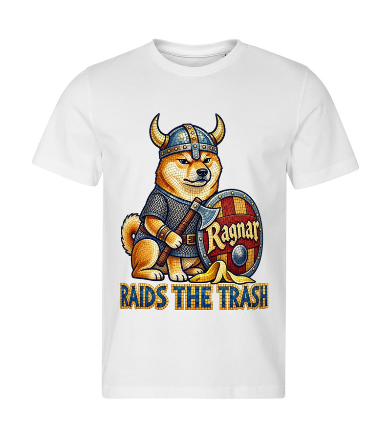 Raids the Trash – men white t-shirt with a dog portrait