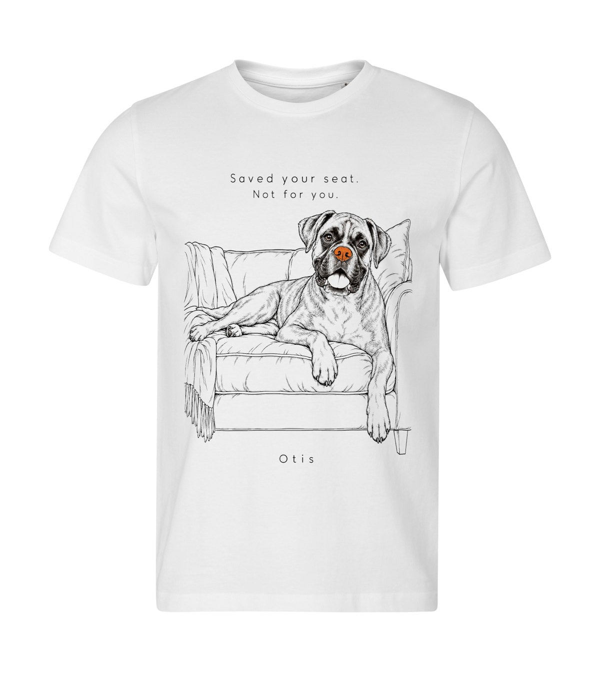 Saved Your Seat – men white t-shirt with a dog portrait