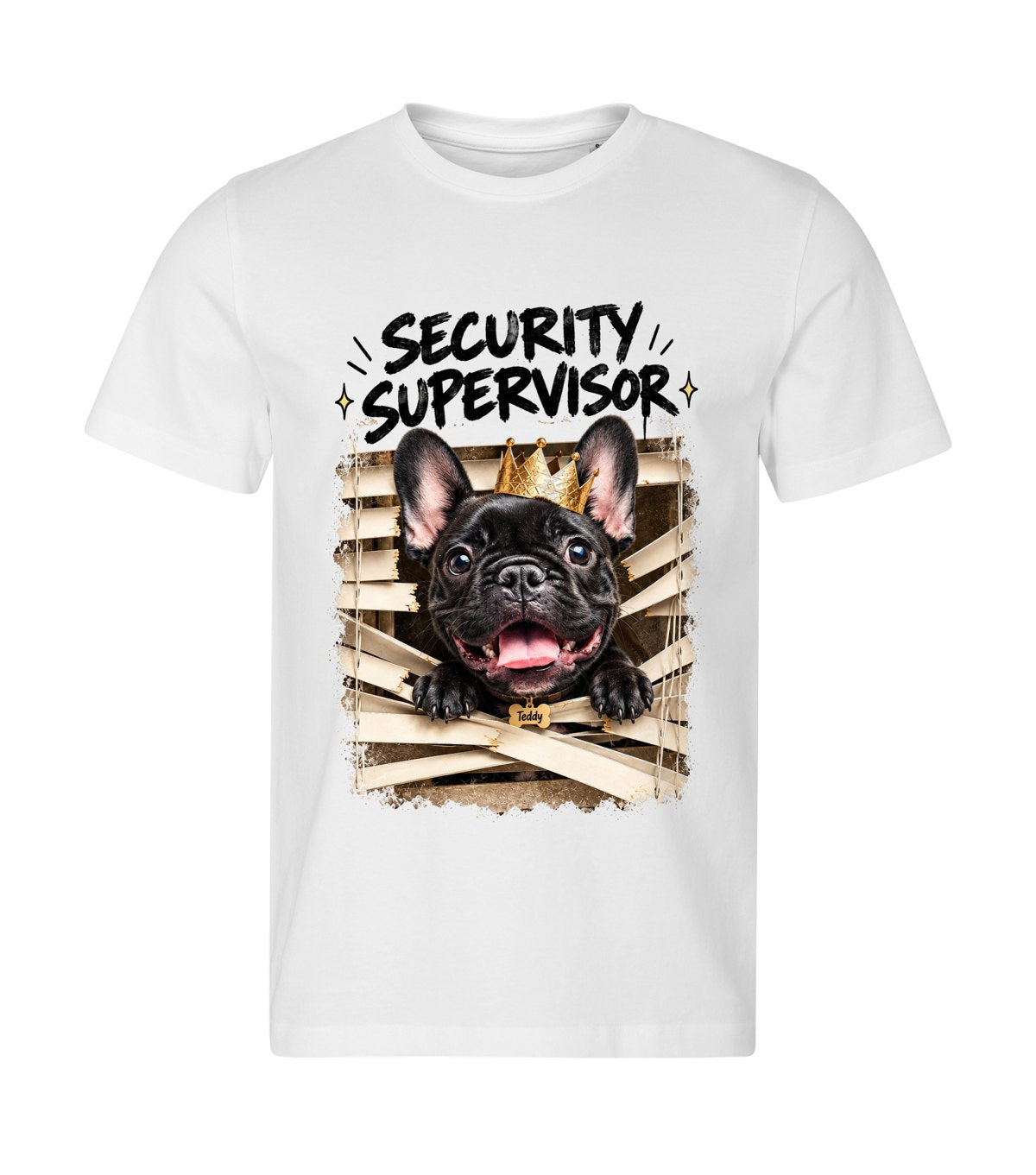 Security Supervisor – men white t-shirt with a dog portrait