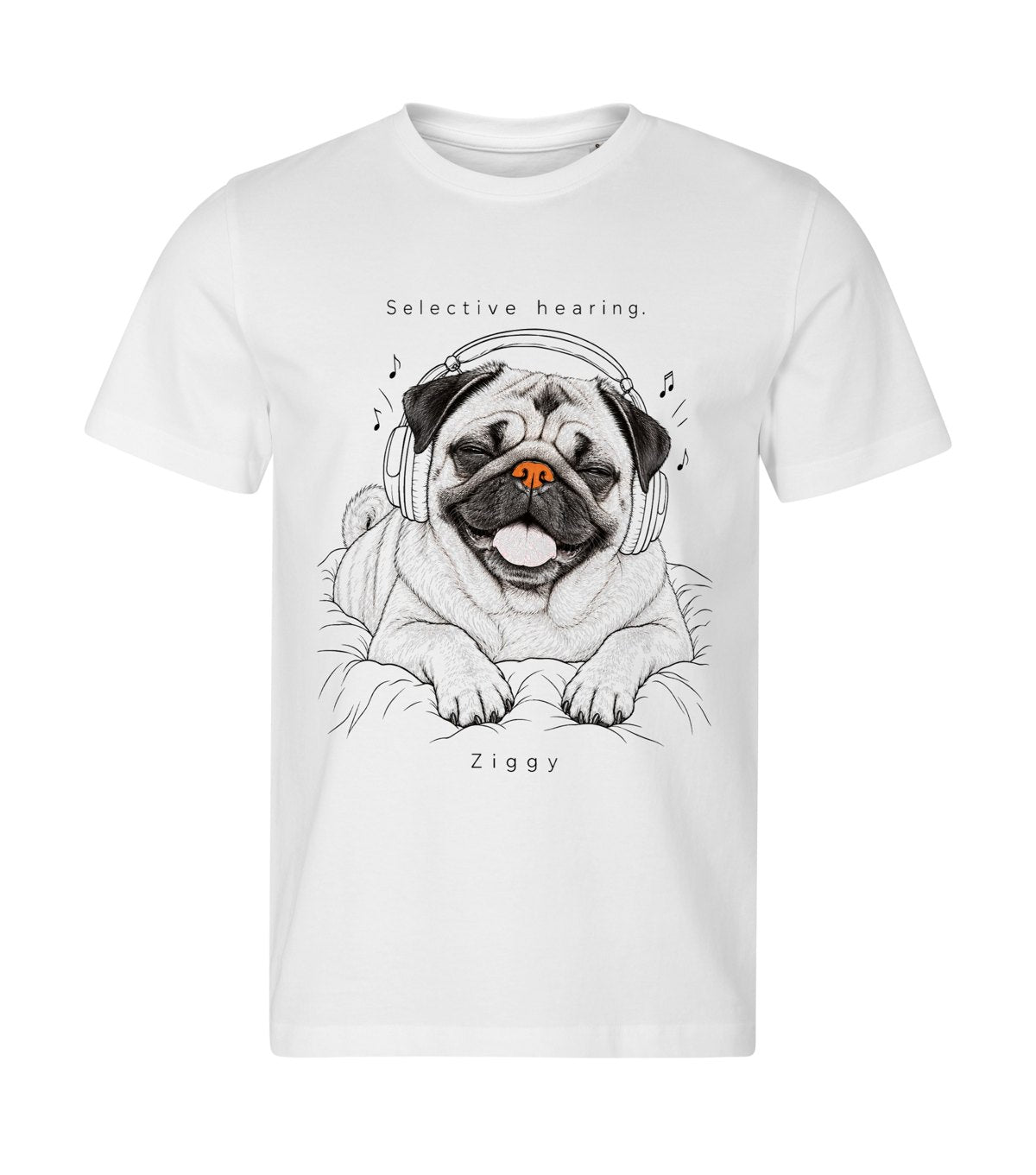 Selective Hearing – men white t-shirt with a dog portrait