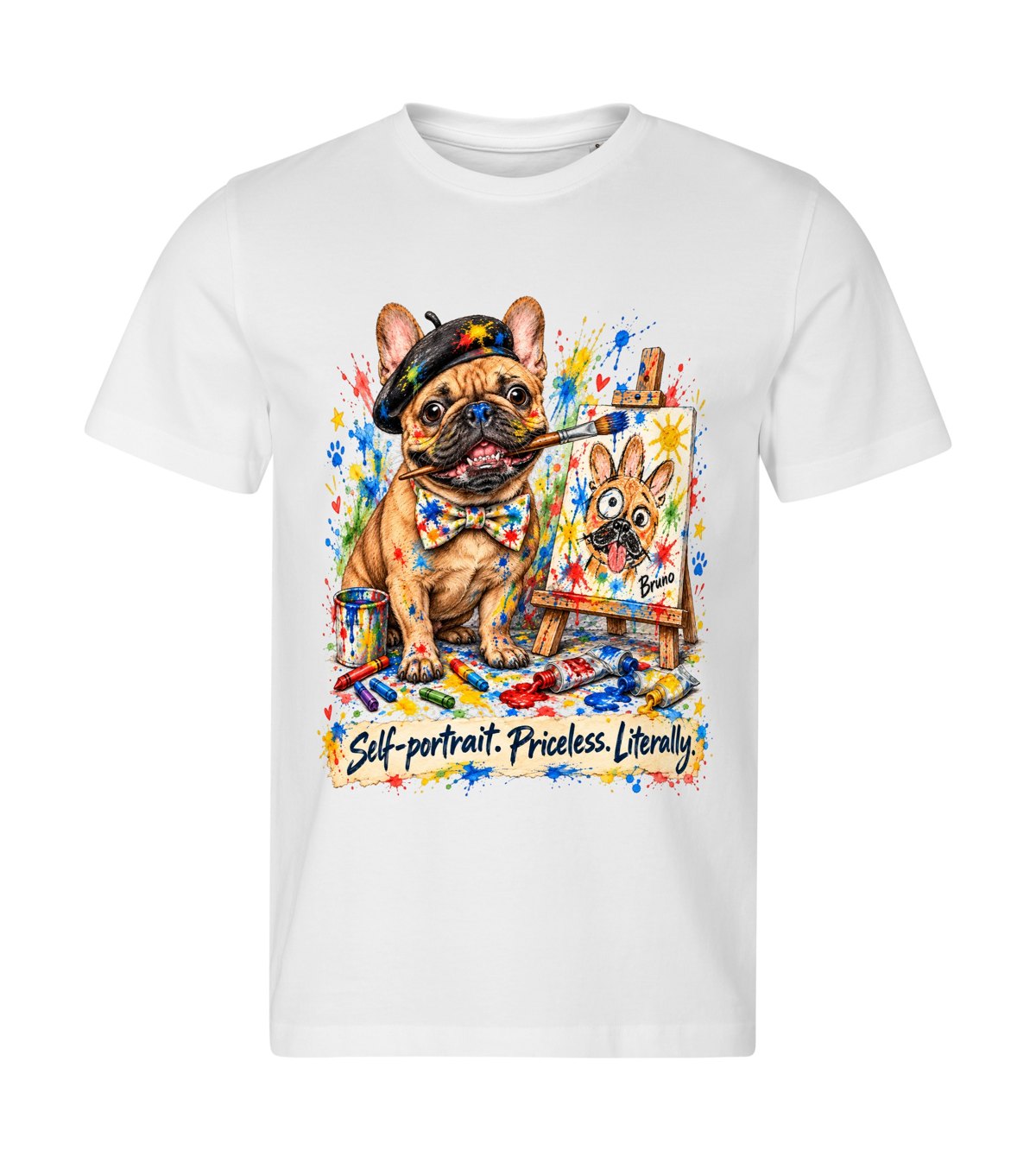 Self-Portrait – men white t-shirt with a dog portrait