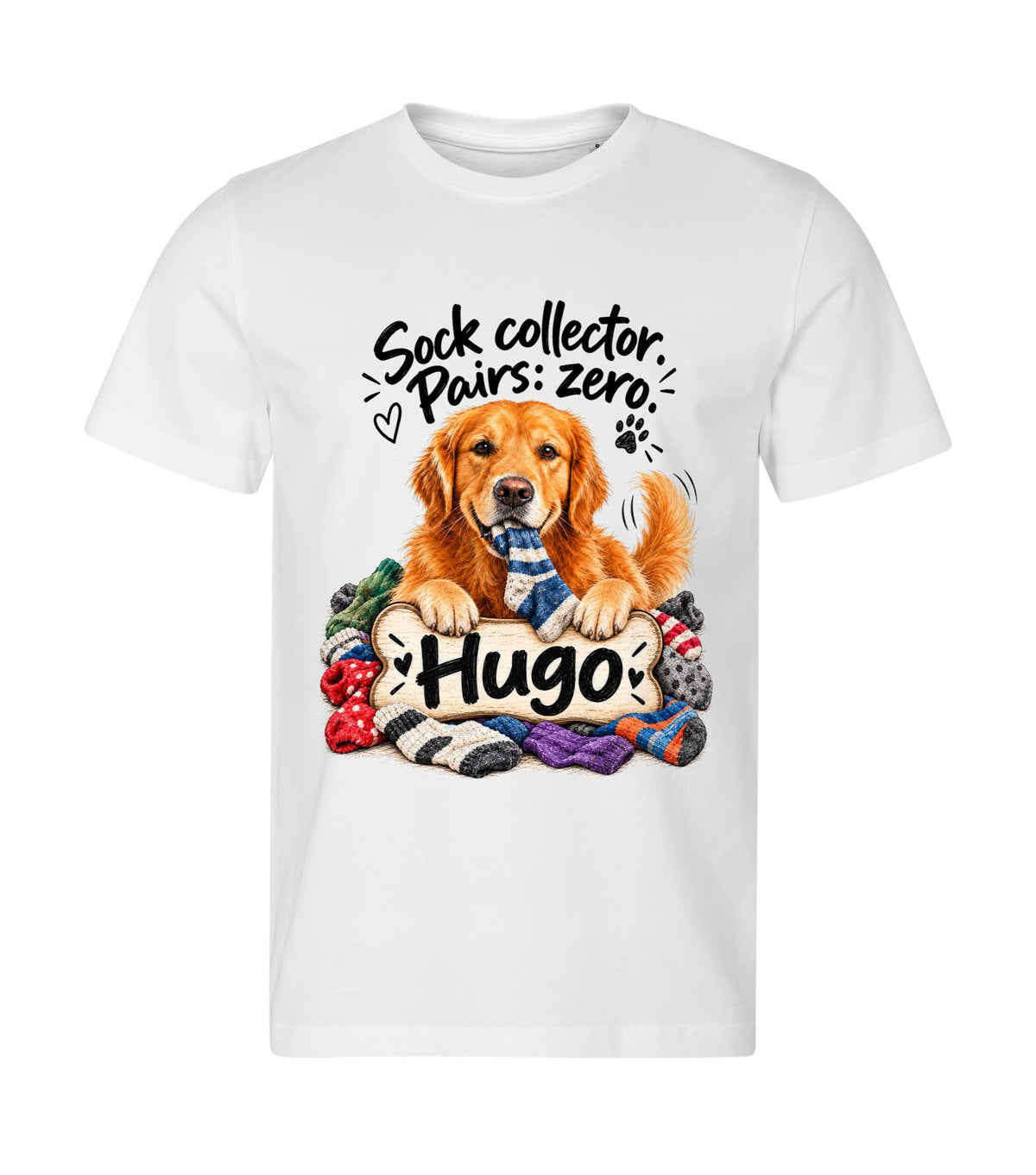 Sock Collector – men white t-shirt with a dog portrait
