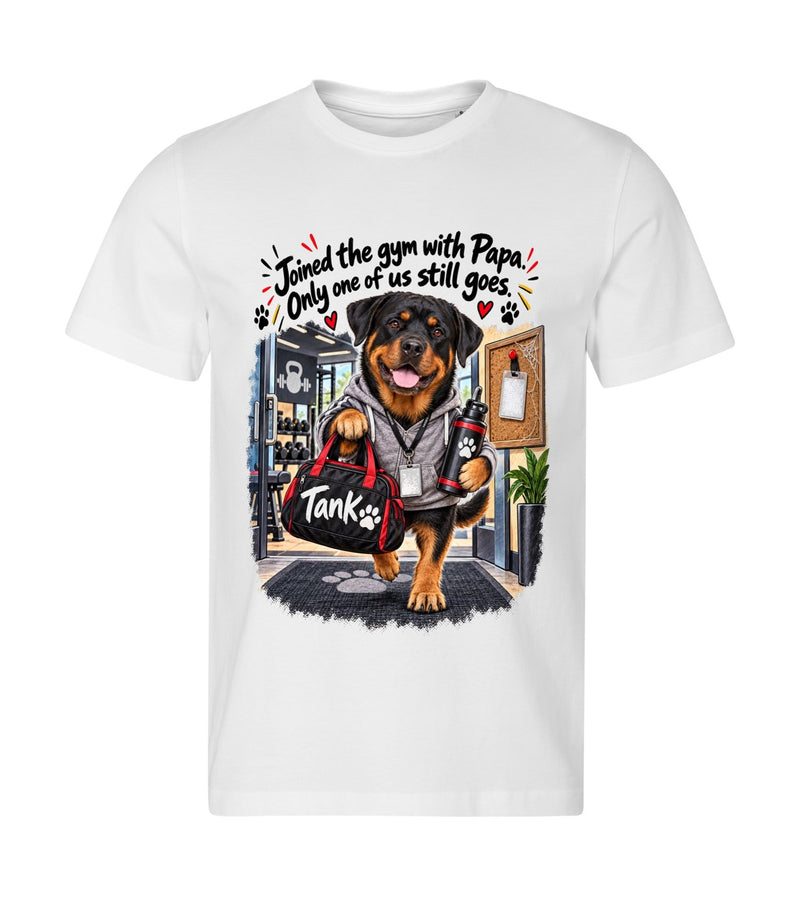 Still Going – men white t-shirt with a dog portrait