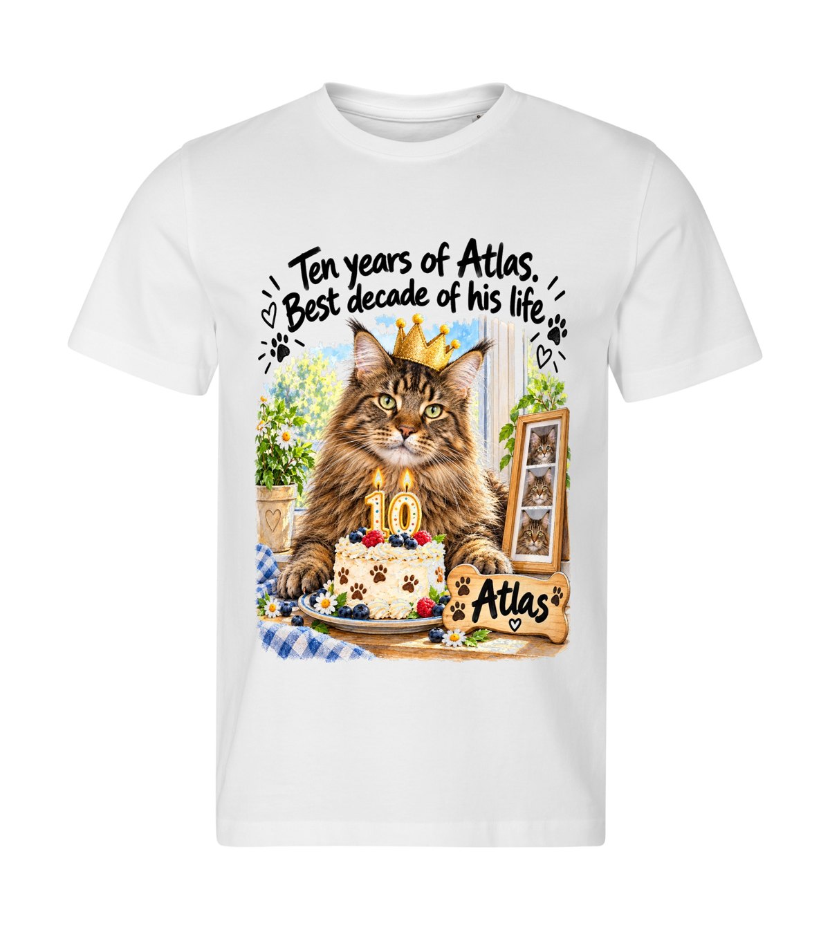 Ten Years of Us – men white t-shirt with a cat portrait