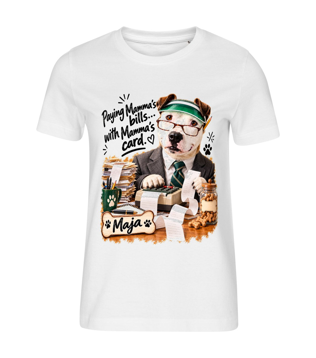 The Accountant – women white t-shirt with a dog portrait