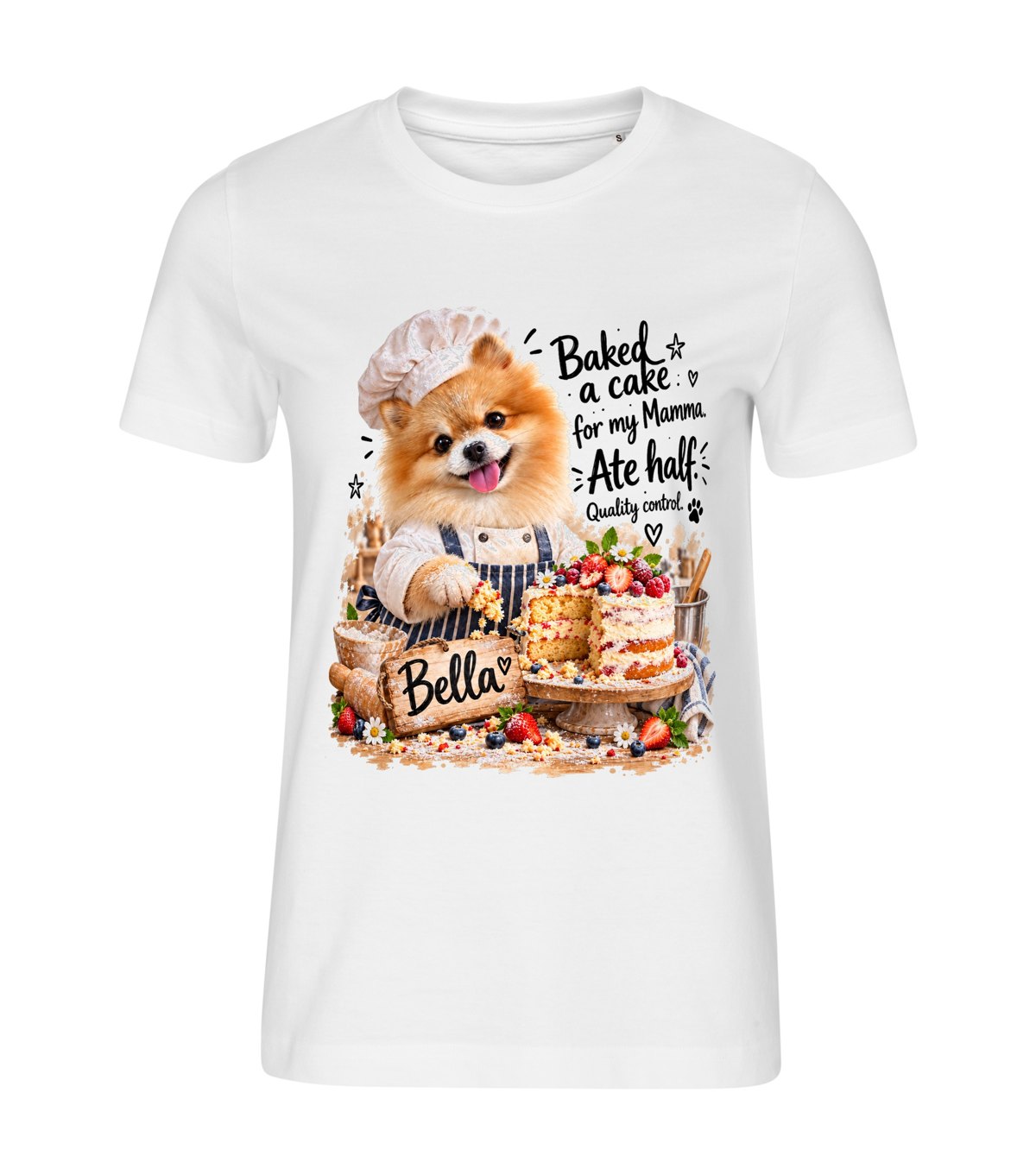 The Baker – women white t-shirt with a dog portrait