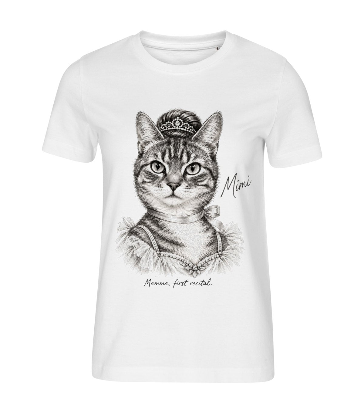 The Ballerina – women white t-shirt with a cat portrait