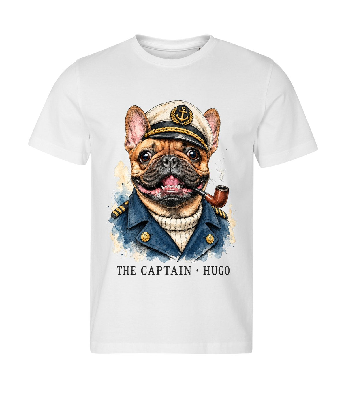 The Captain – men white t-shirt with a dog portrait
