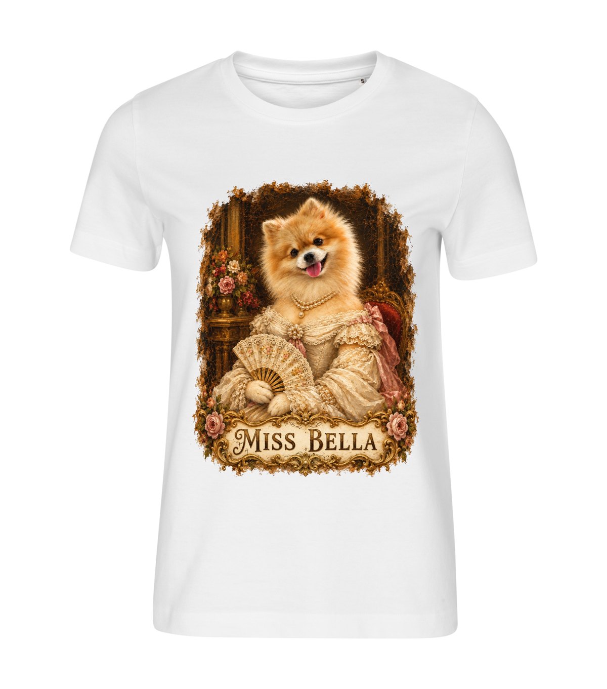 The Debutante – women white t-shirt with a dog portrait