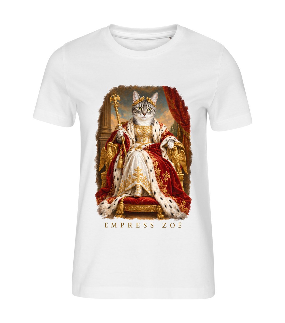 The Empress – women white t-shirt with a cat portrait