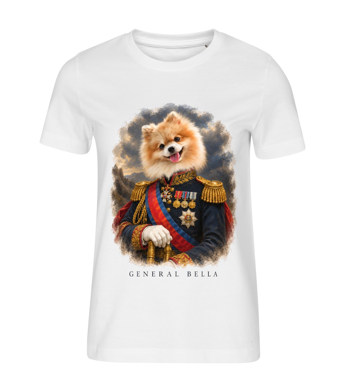 The General – women white t-shirt with a dog portrait