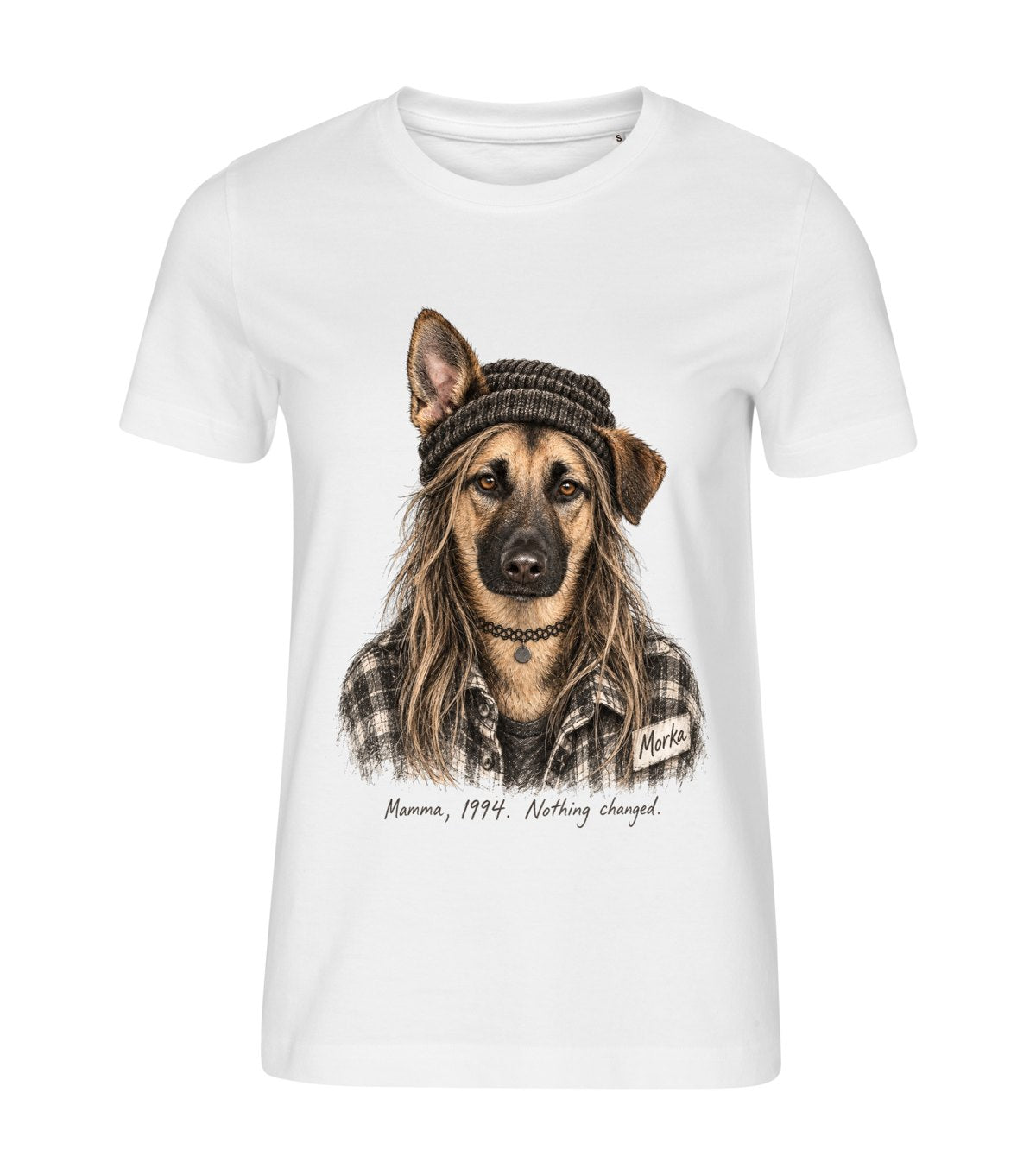 The Grunge Kid – women white t-shirt with a dog portrait
