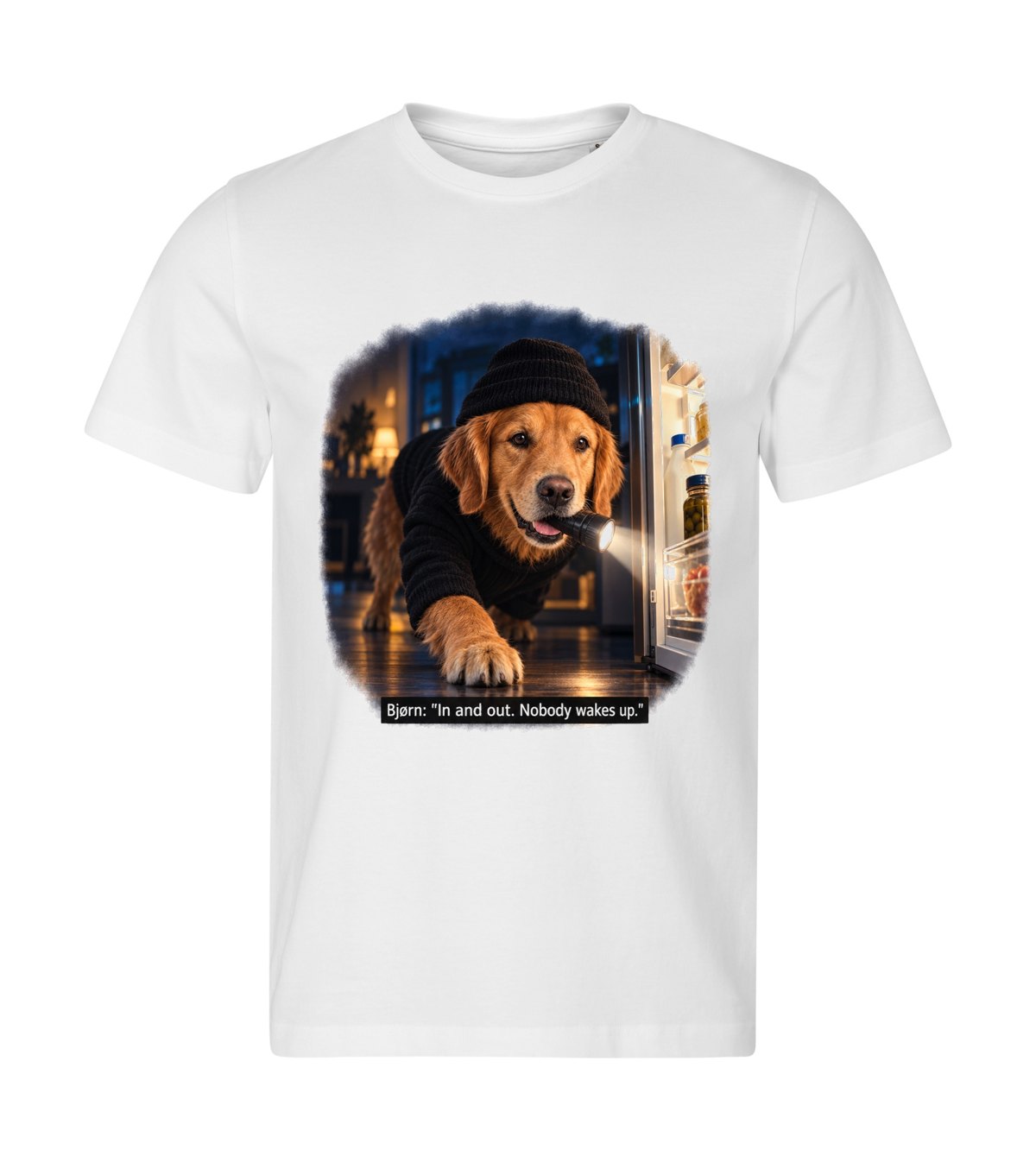 The Heist – men white t-shirt with a dog portrait