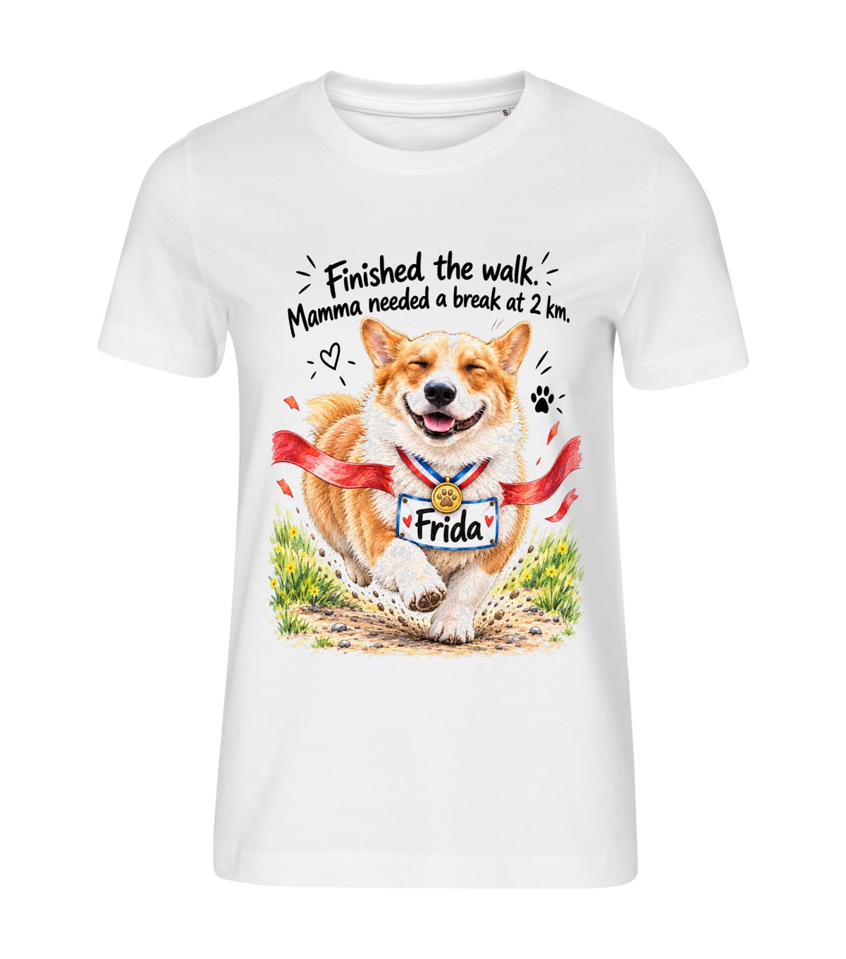 The Marathon – women white t-shirt with a dog portrait