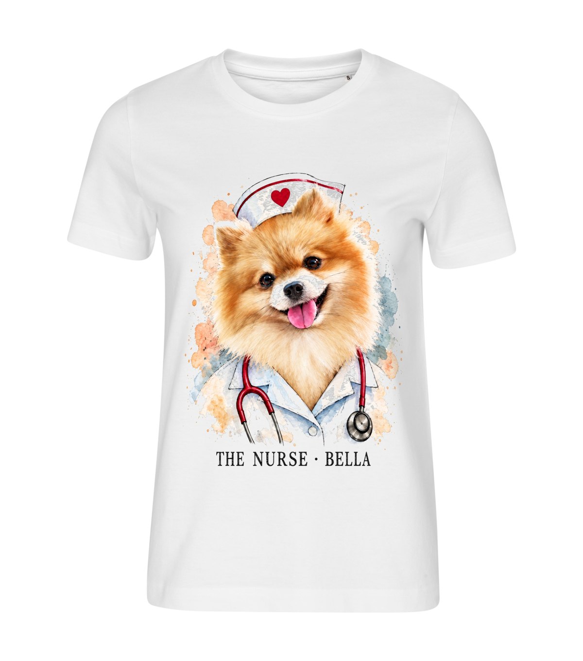 The Nurse – women white t-shirt with a dog portrait