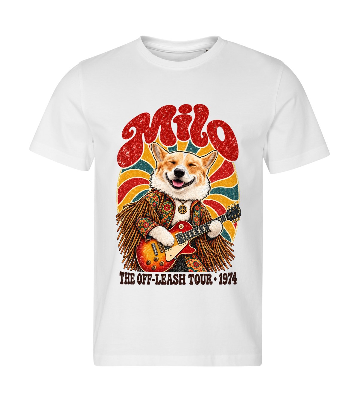 The Off-Leash Tour – men white t-shirt with a dog portrait