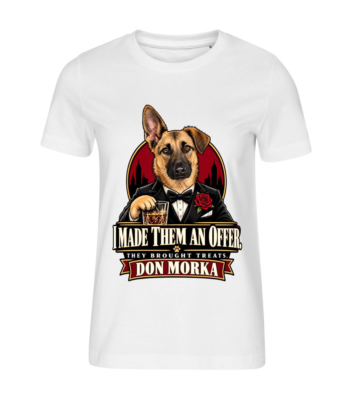 The Offer – women white t-shirt with a dog portrait