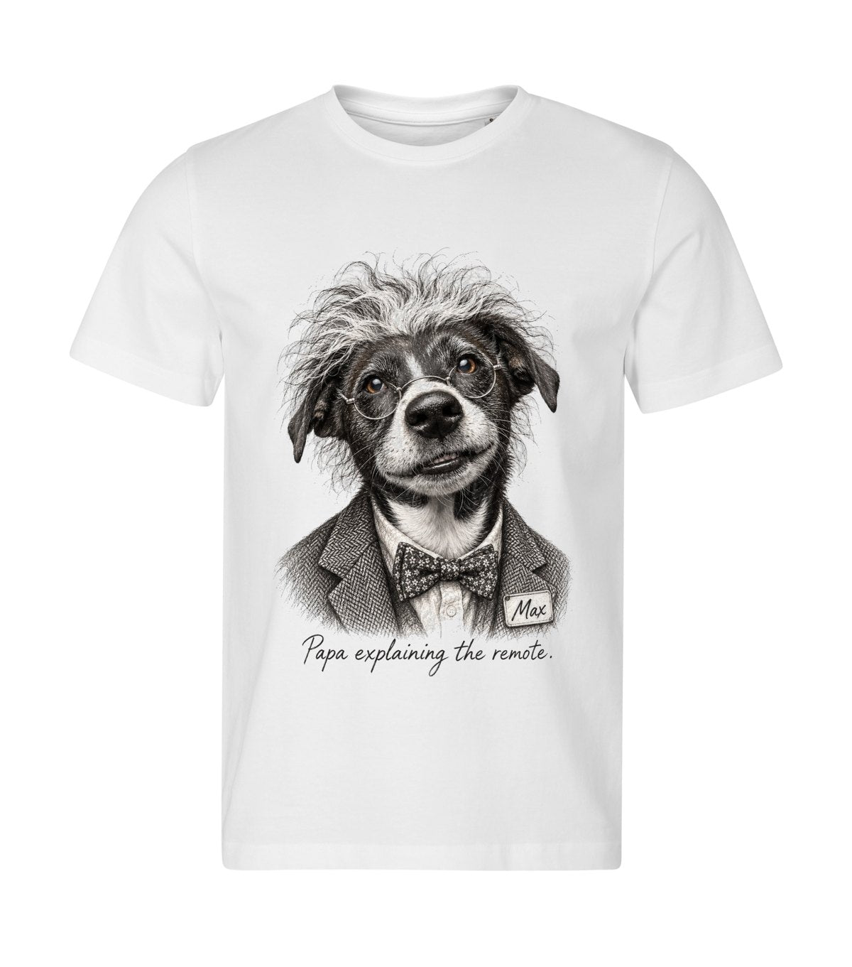 The Professor – men white t-shirt with a dog portrait