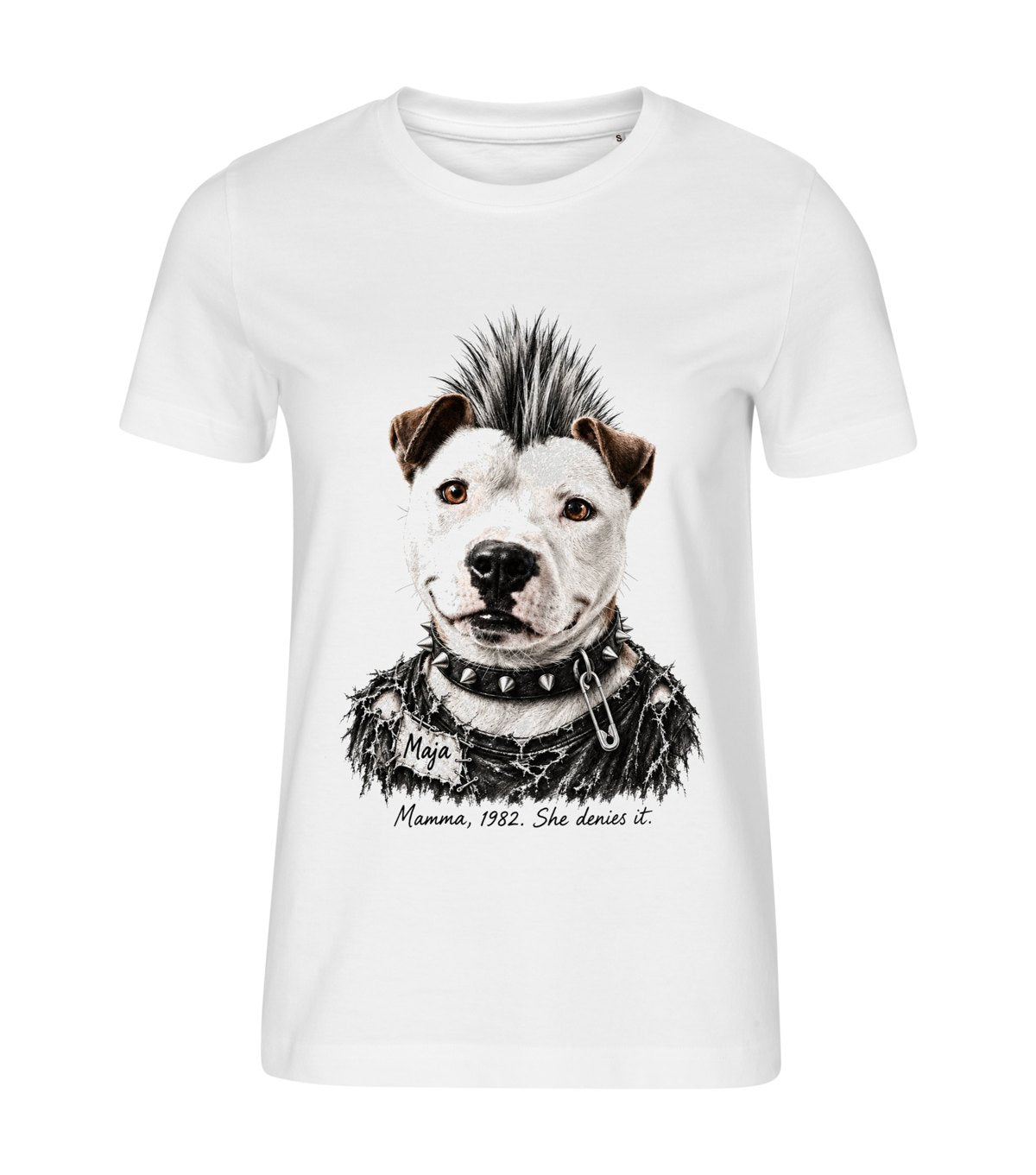 The Punk – women white t-shirt with a dog portrait