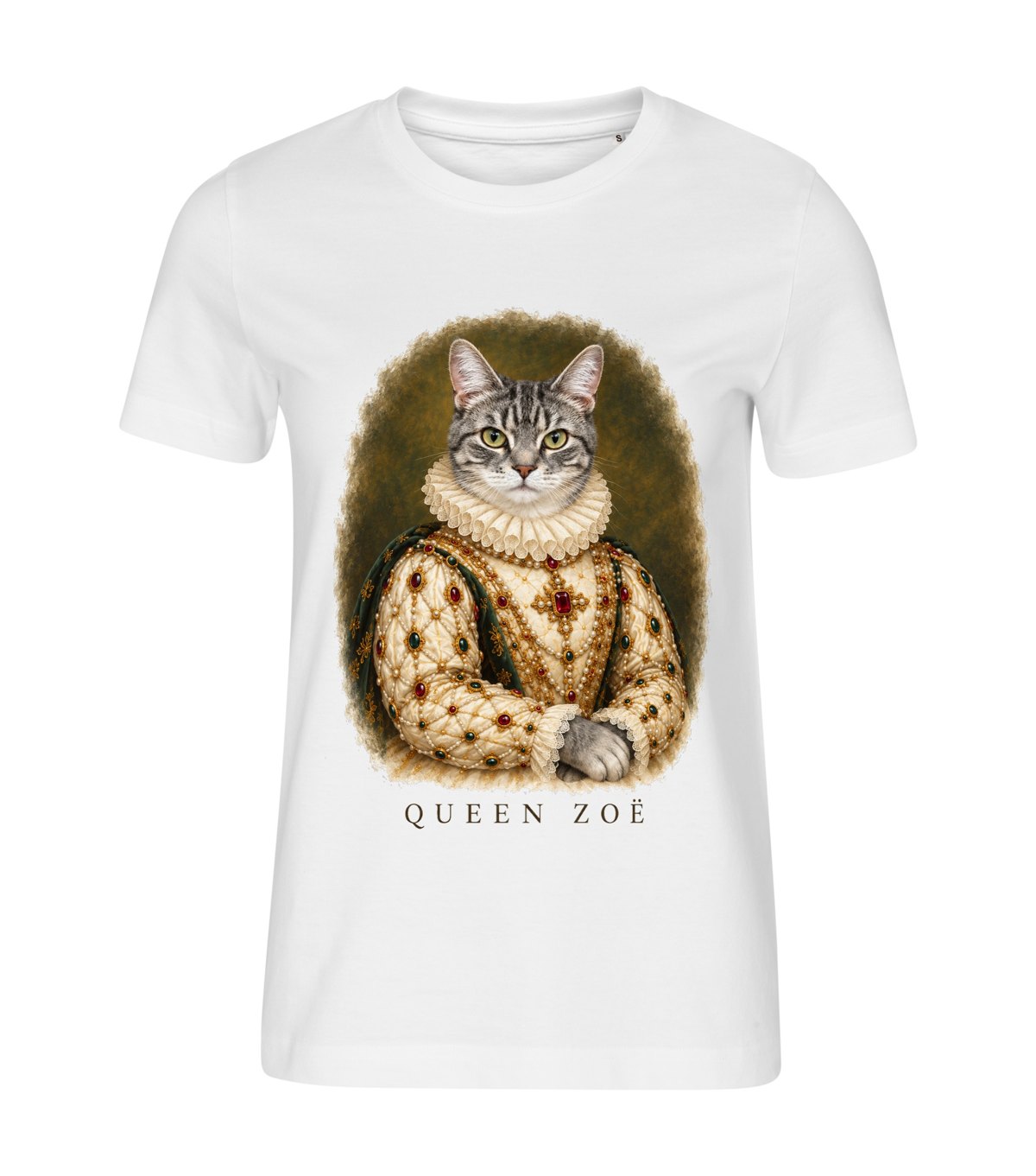 The Queen – women white t-shirt with a cat portrait