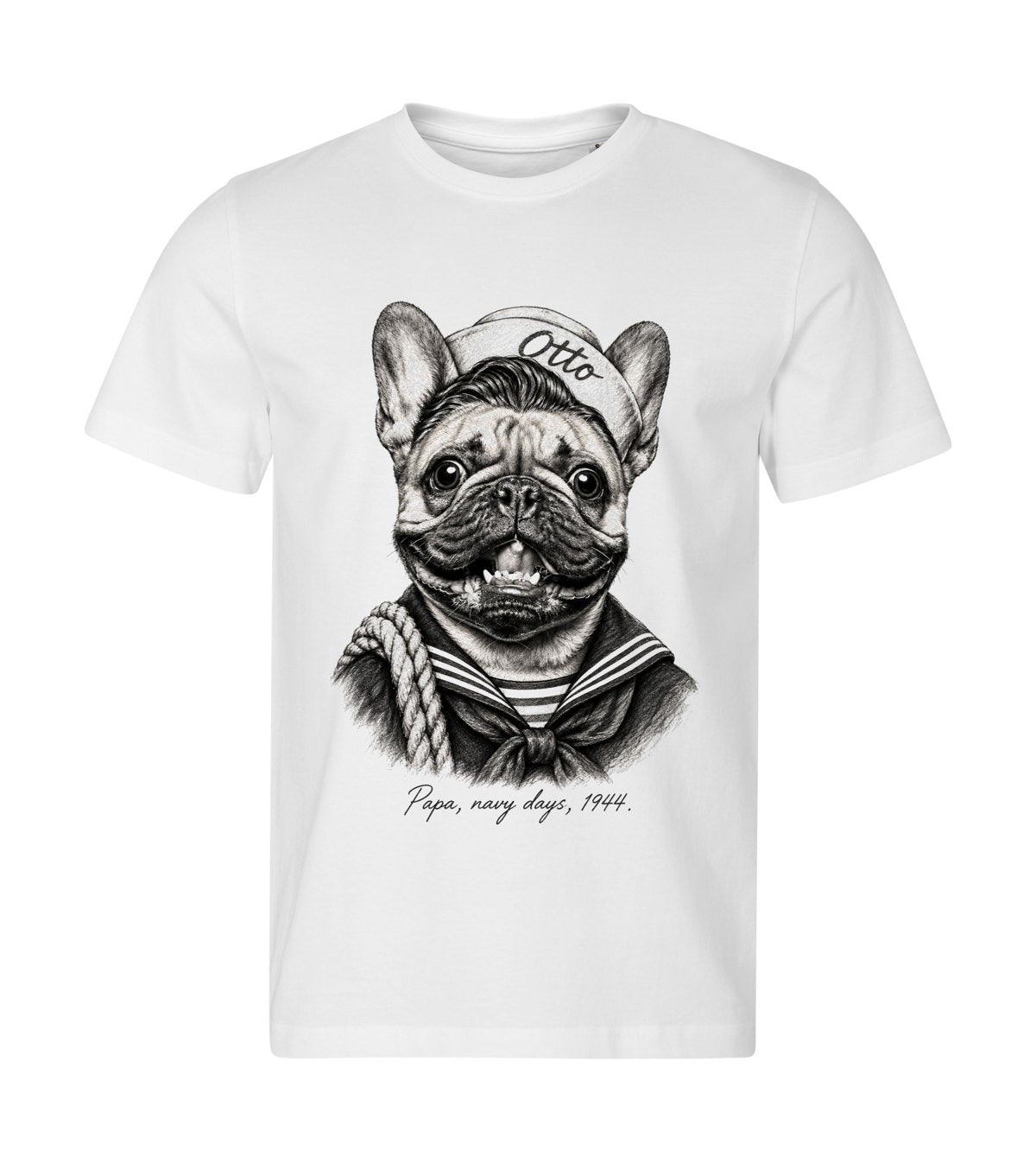 The Sailor – men white t-shirt with a dog portrait