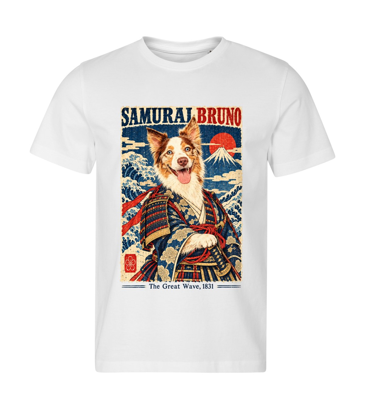 The Samurai Wave – men white t-shirt with a dog portrait
