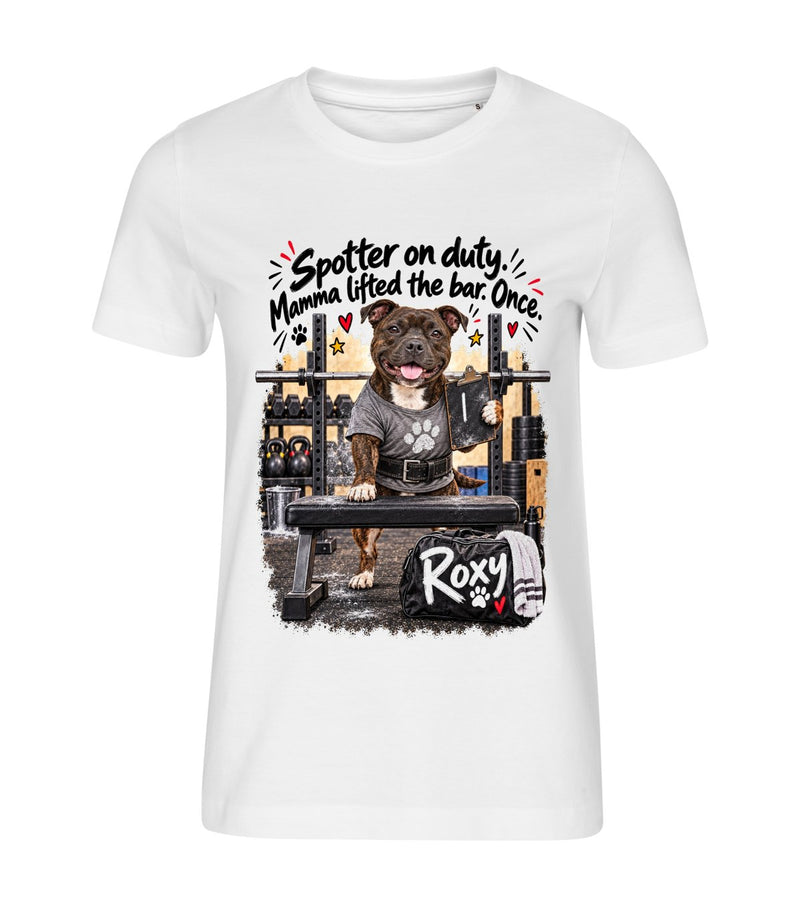 The Spotter – women white t-shirt with a dog portrait