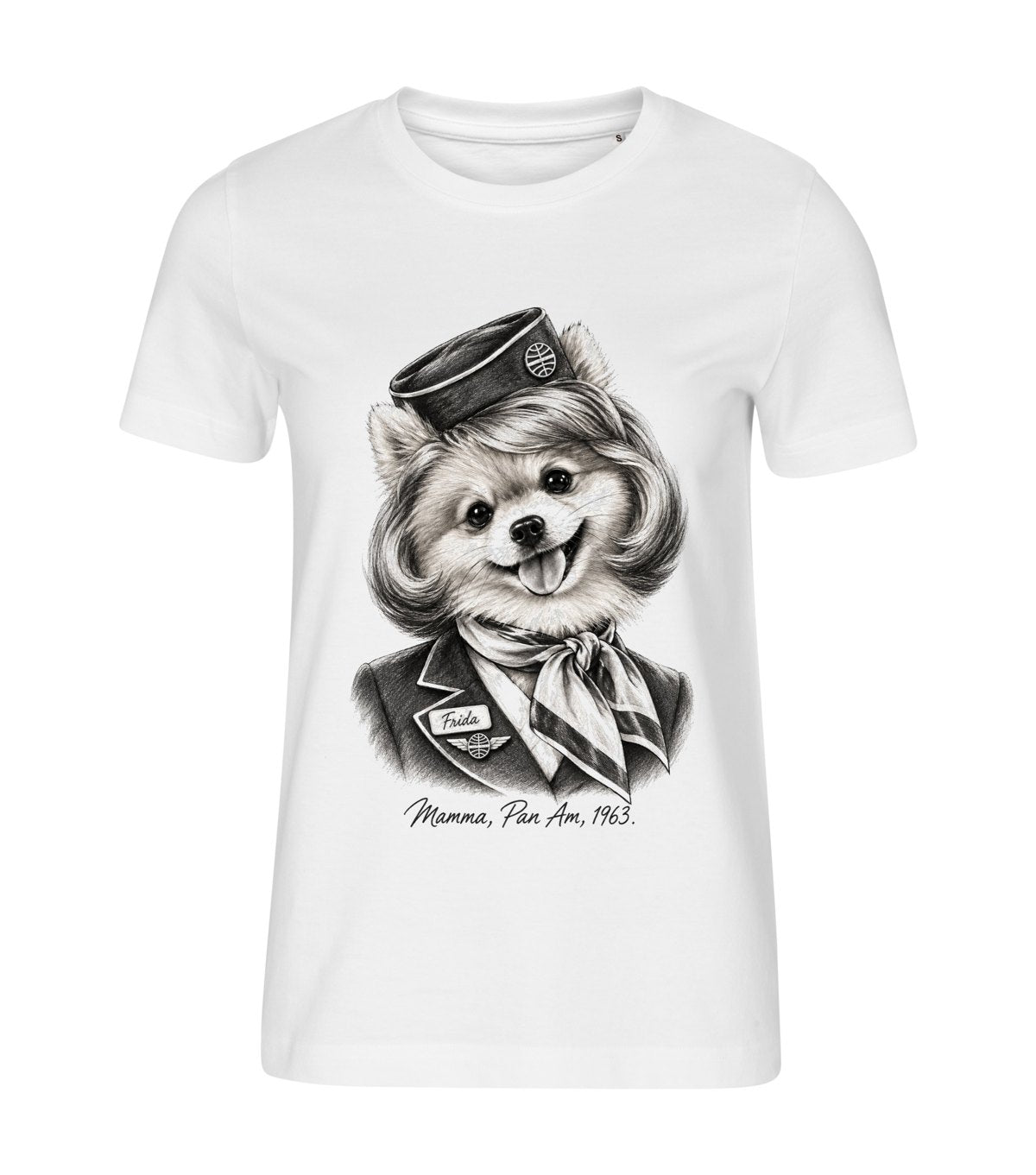 The Stewardess – women white t-shirt with a dog portrait