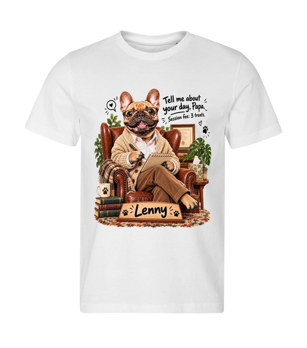The Therapist – men white t-shirt with a dog portrait