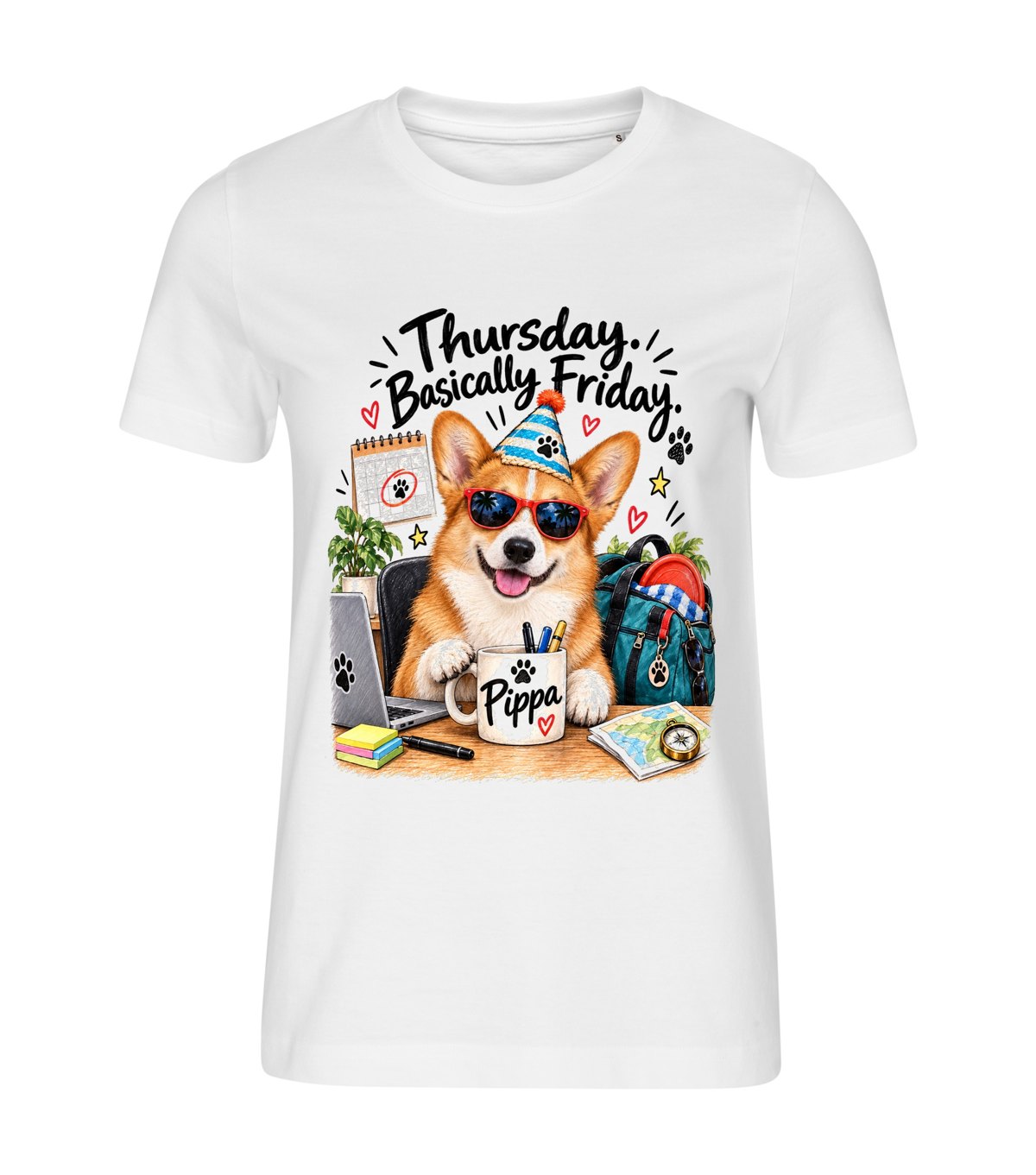 Thursday – women white t-shirt with a dog portrait
