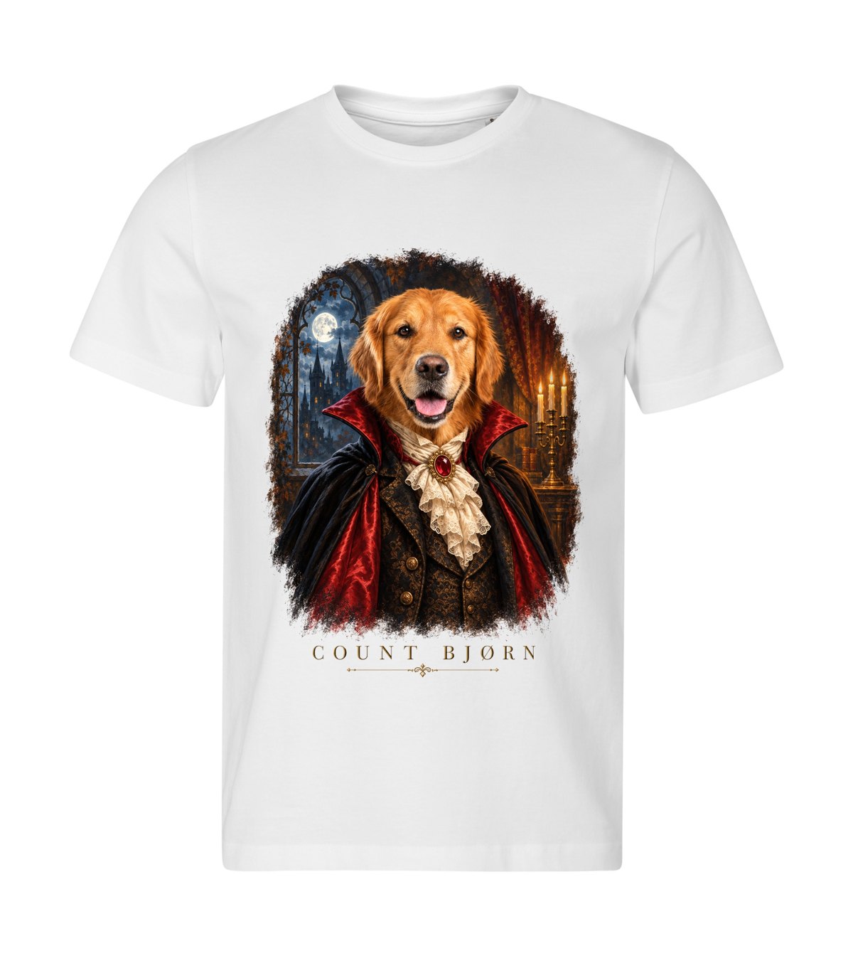 Vampire Count – men white t-shirt with a dog portrait