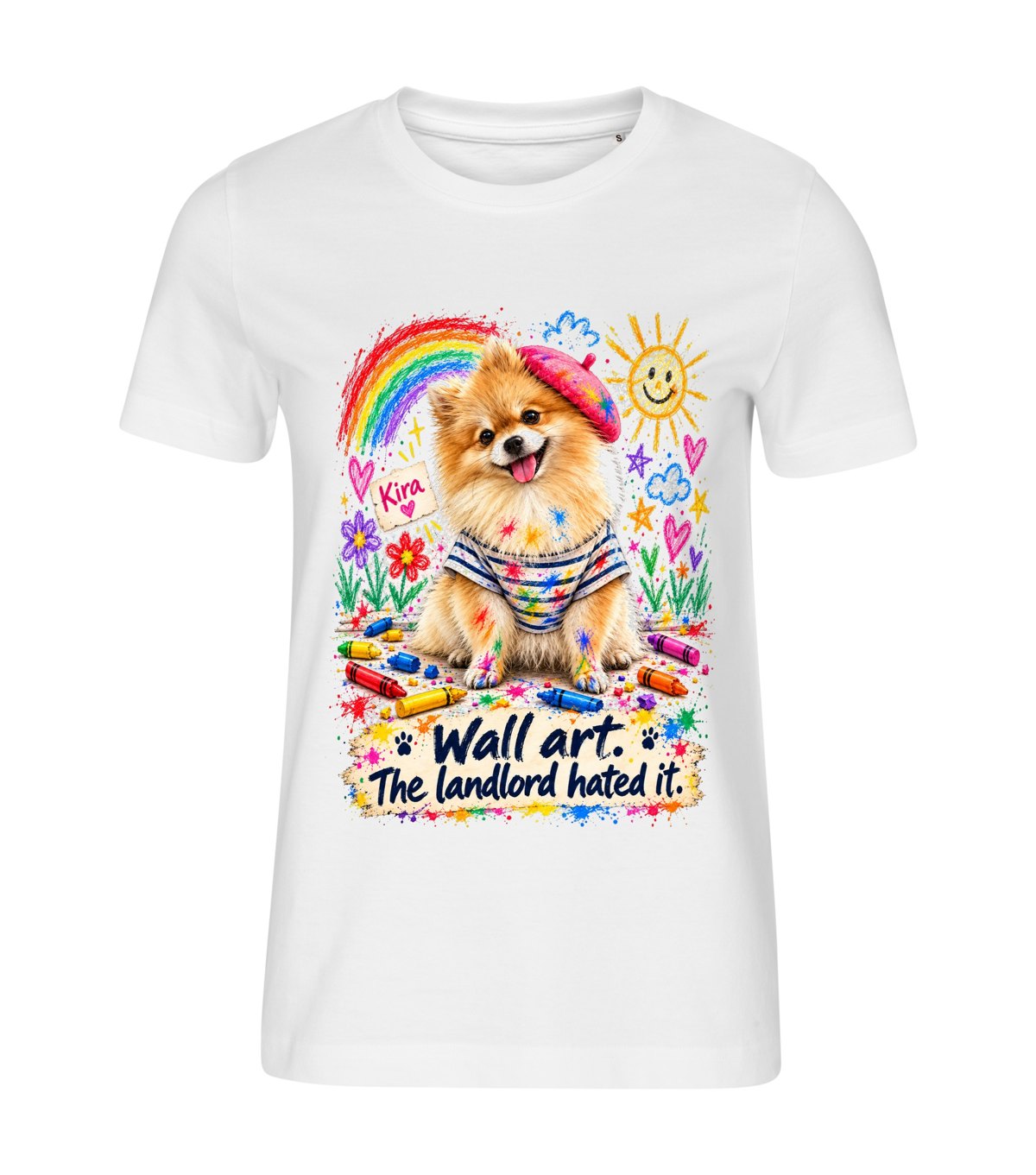 Wall Art – women white t-shirt with a dog portrait
