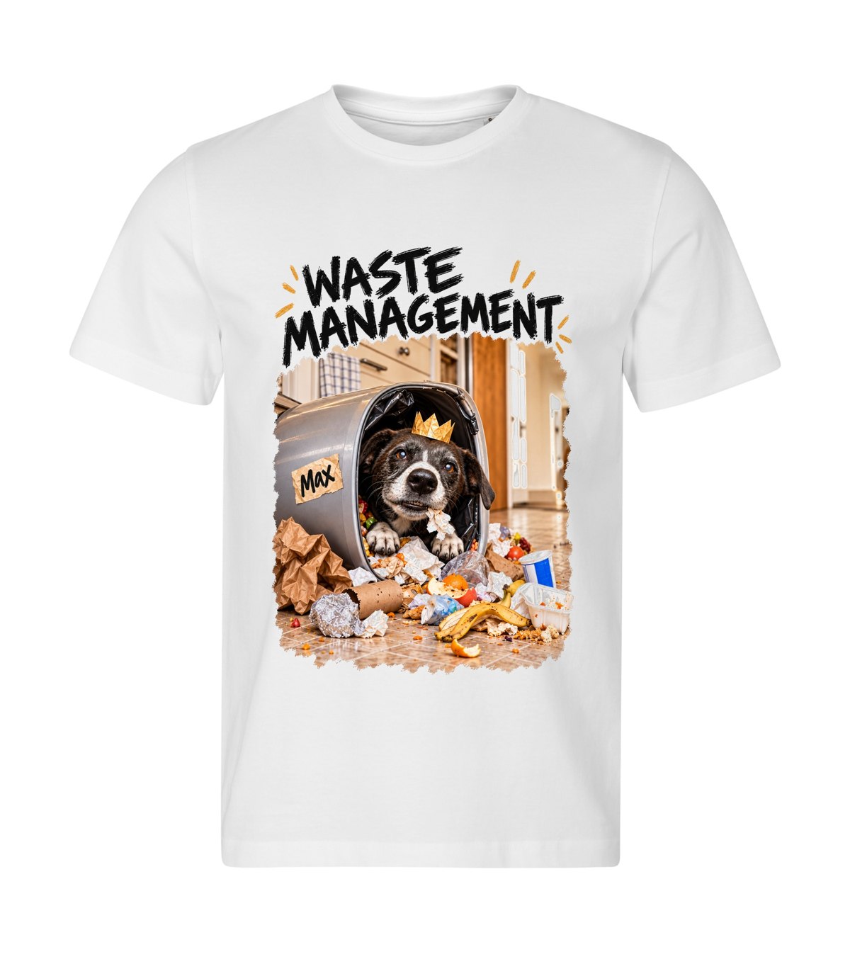 Waste Management – men white t-shirt with a dog portrait