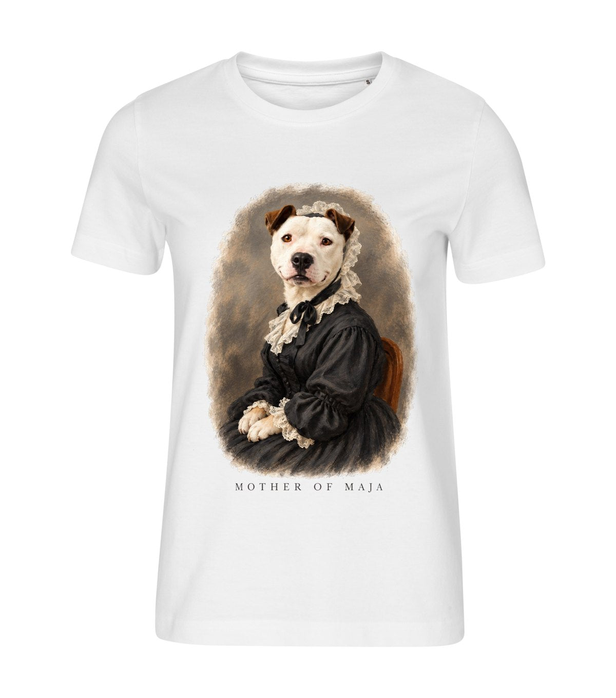 Whistler's Mother – women white t-shirt with a dog portrait