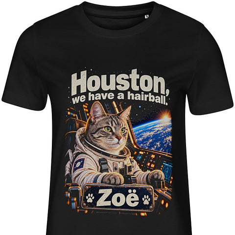Houston, We Have a Hairball: cat portrait t-shirt