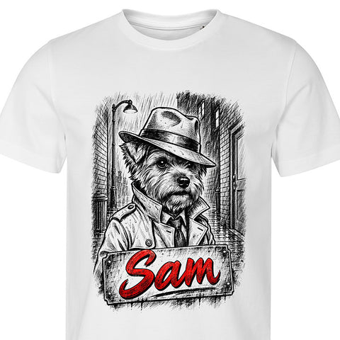Noir Detective Sketch: dog portrait t-shirt