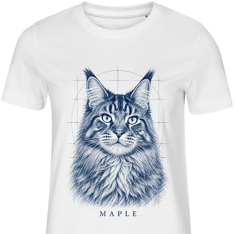 Blue Ink Etching: cat portrait t-shirt