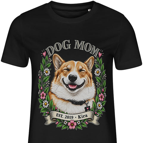 Dog Mom · Engraved: dog portrait t-shirt