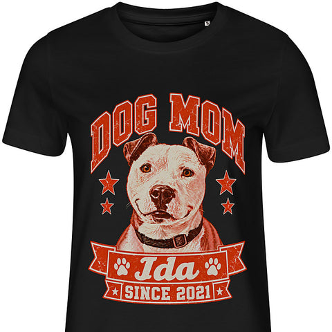 Dog Mom · Varsity: dog portrait t-shirt
