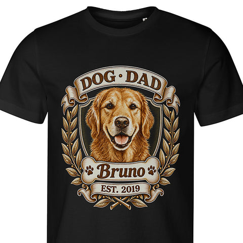 Dog Dad · Crest: dog portrait t-shirt